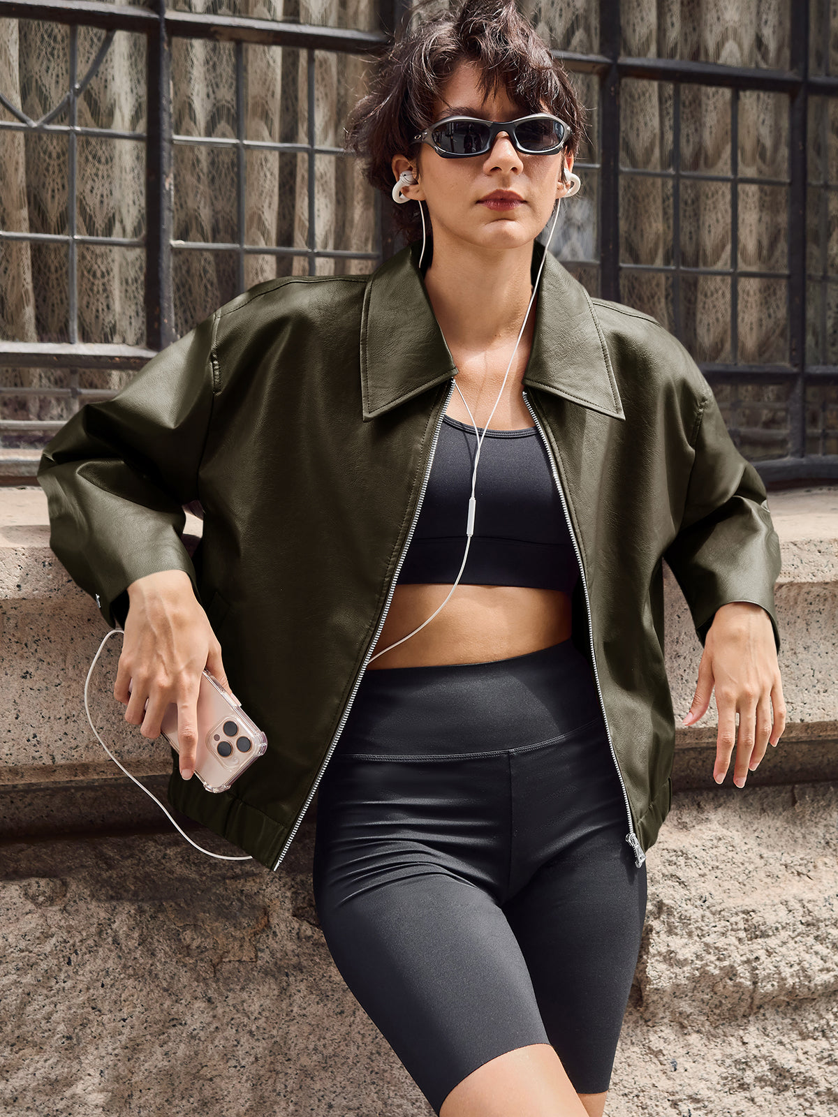Oversized Zip Up Faux Leather Jacket