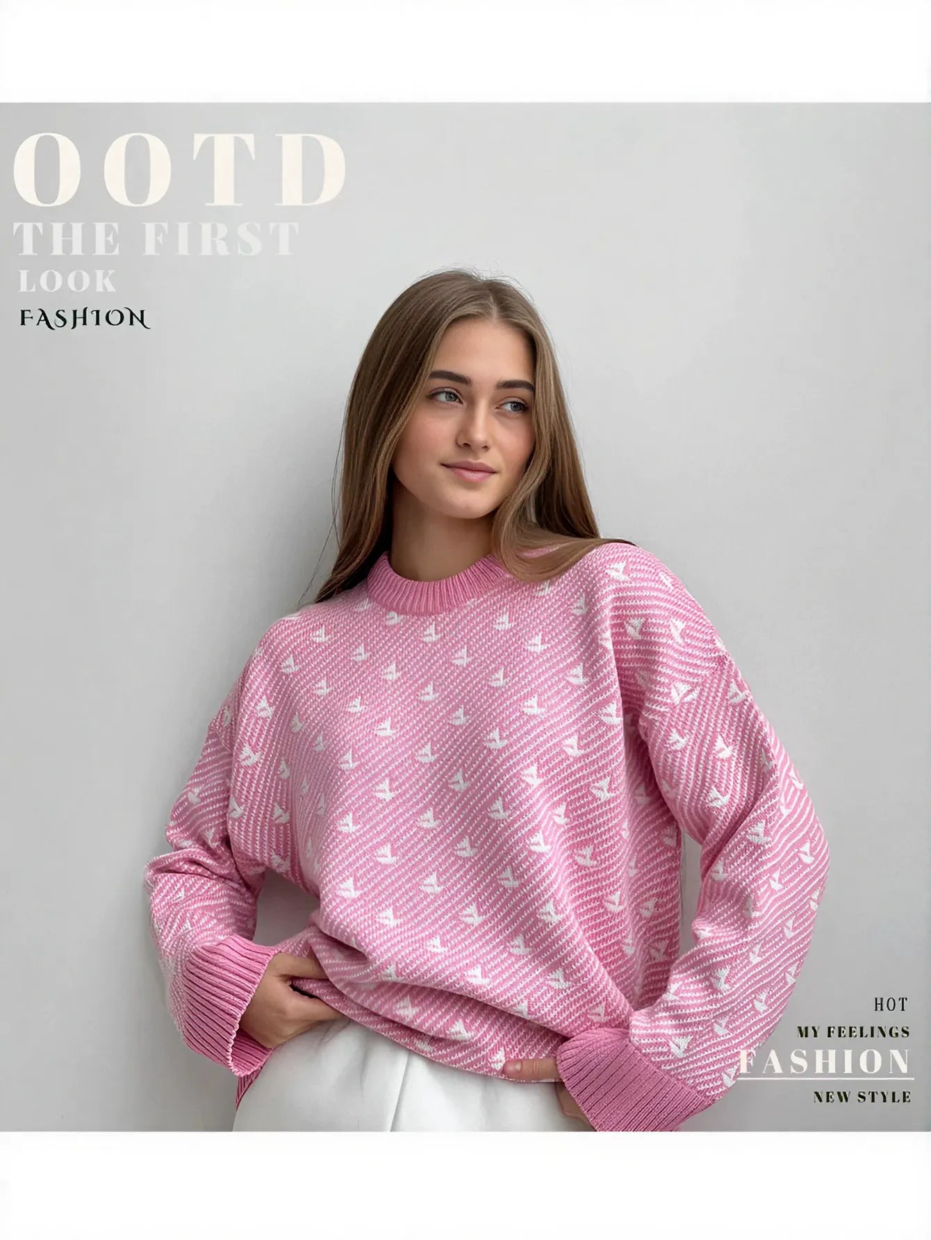 Oversized Boat Print Crewneck Sweater