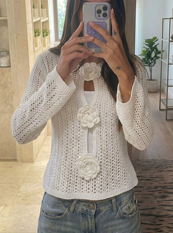 Floral Cutout Crochet Knit Top