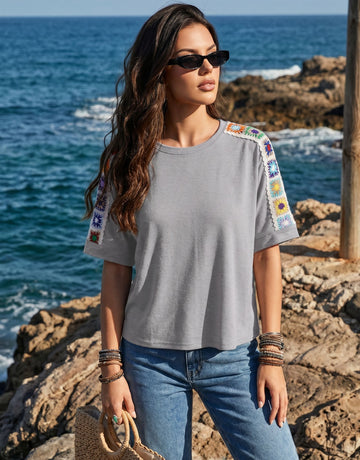 Crochet Trim Casual T-Shirt