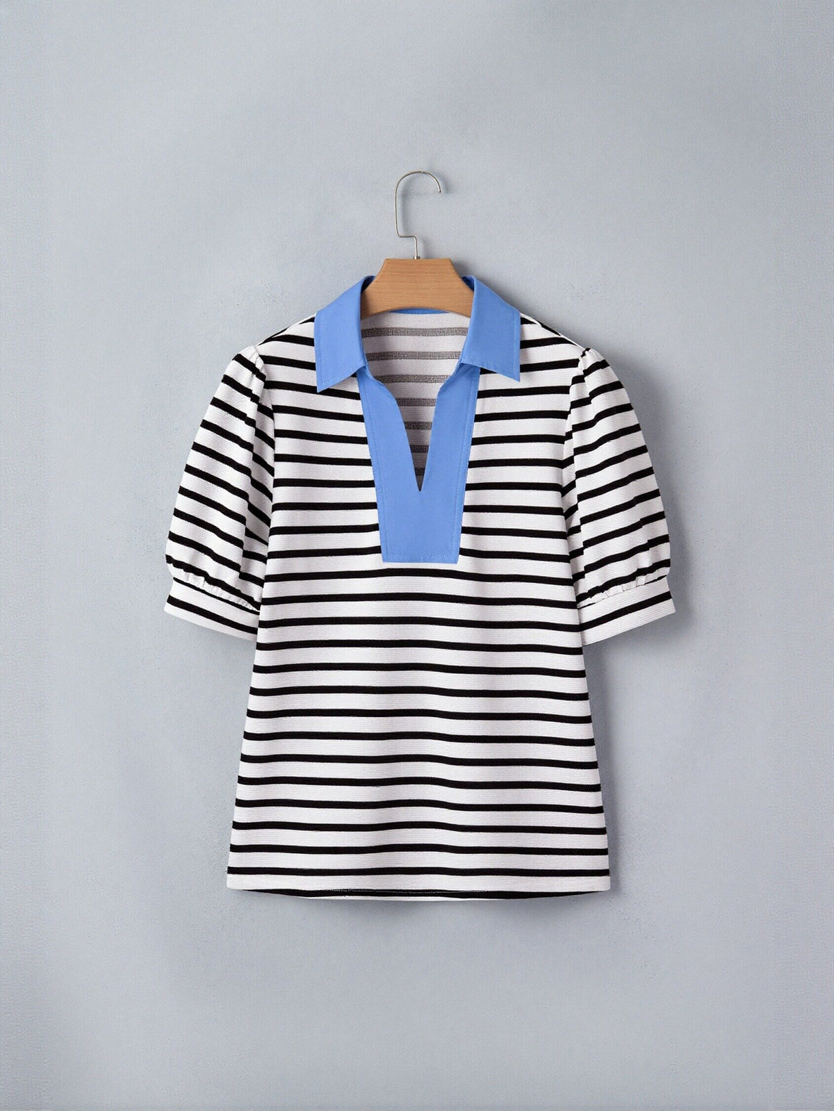 Puff Sleeve Striped Polo T Shirt