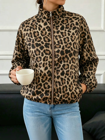 Leopard Print Zip Up Jacket