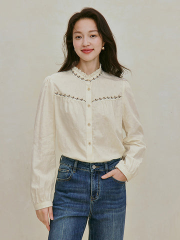 Embroidered Cotton Jacquard Button Down Shirt