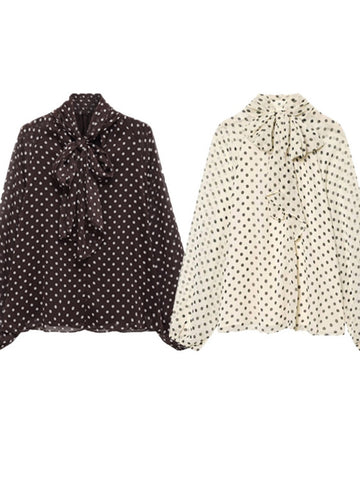 Elegant Polka Dot Bow Blouse