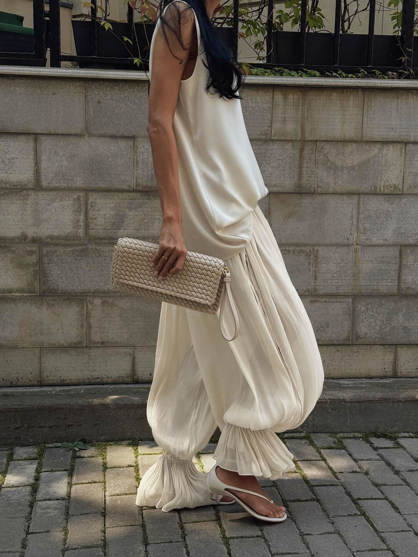 Flowy Pleated Elastic Waist Casual Pants