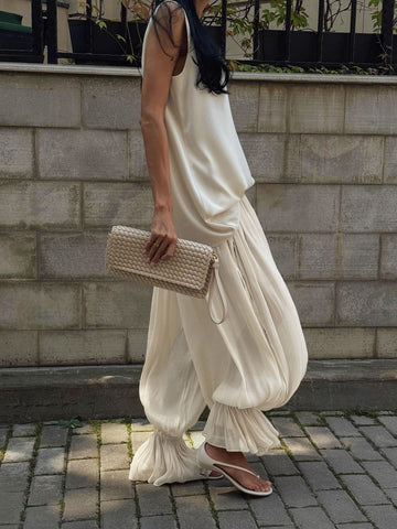 Flowy Pleated Elastic Waist Casual Pants