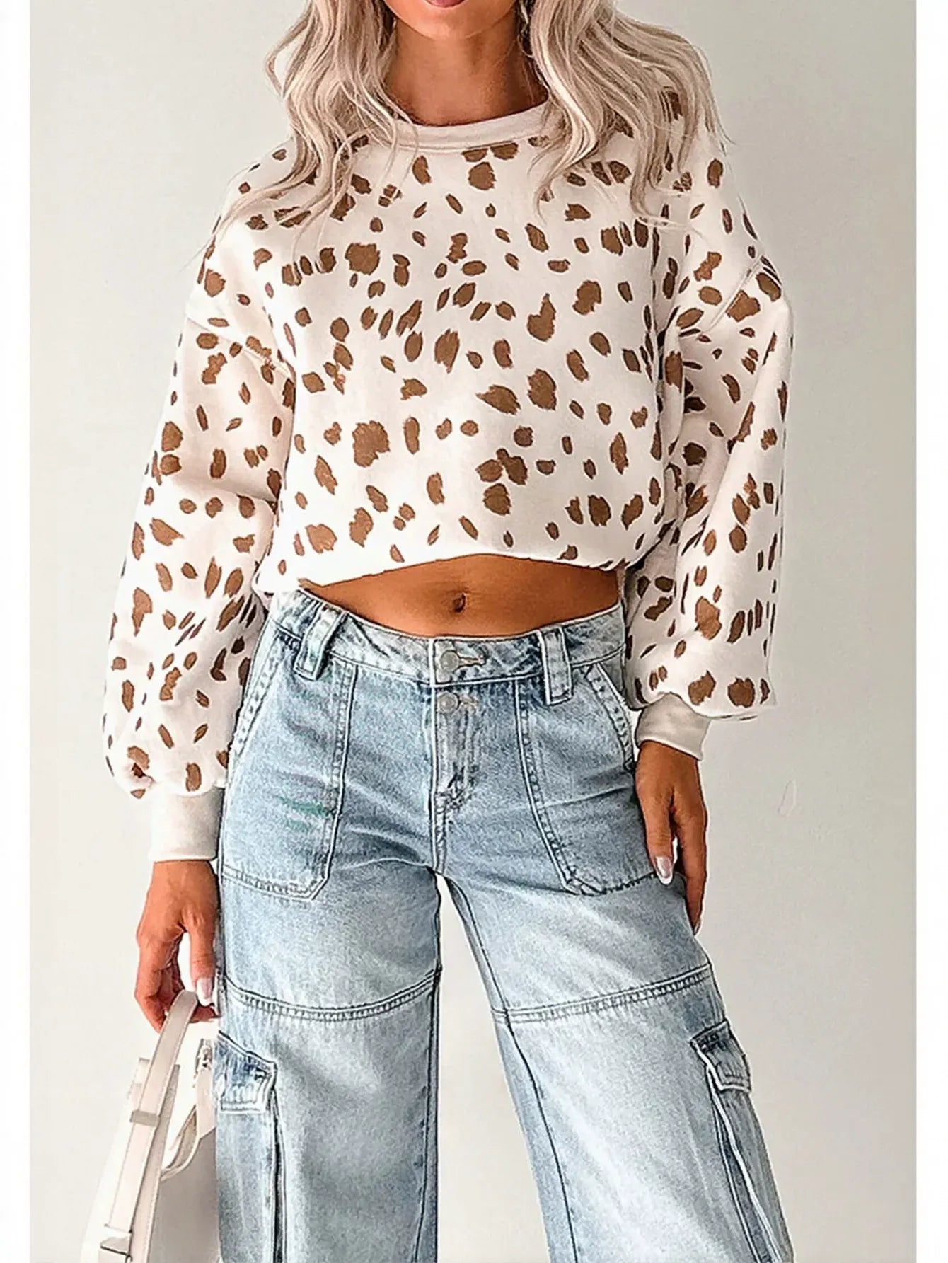 Oversized Spotted Print Balloon Sleeve Sweatshirt