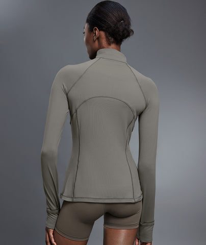 Mock Neck Half-Zip Slimming Fit Sleek Yoga Top-Multicolor