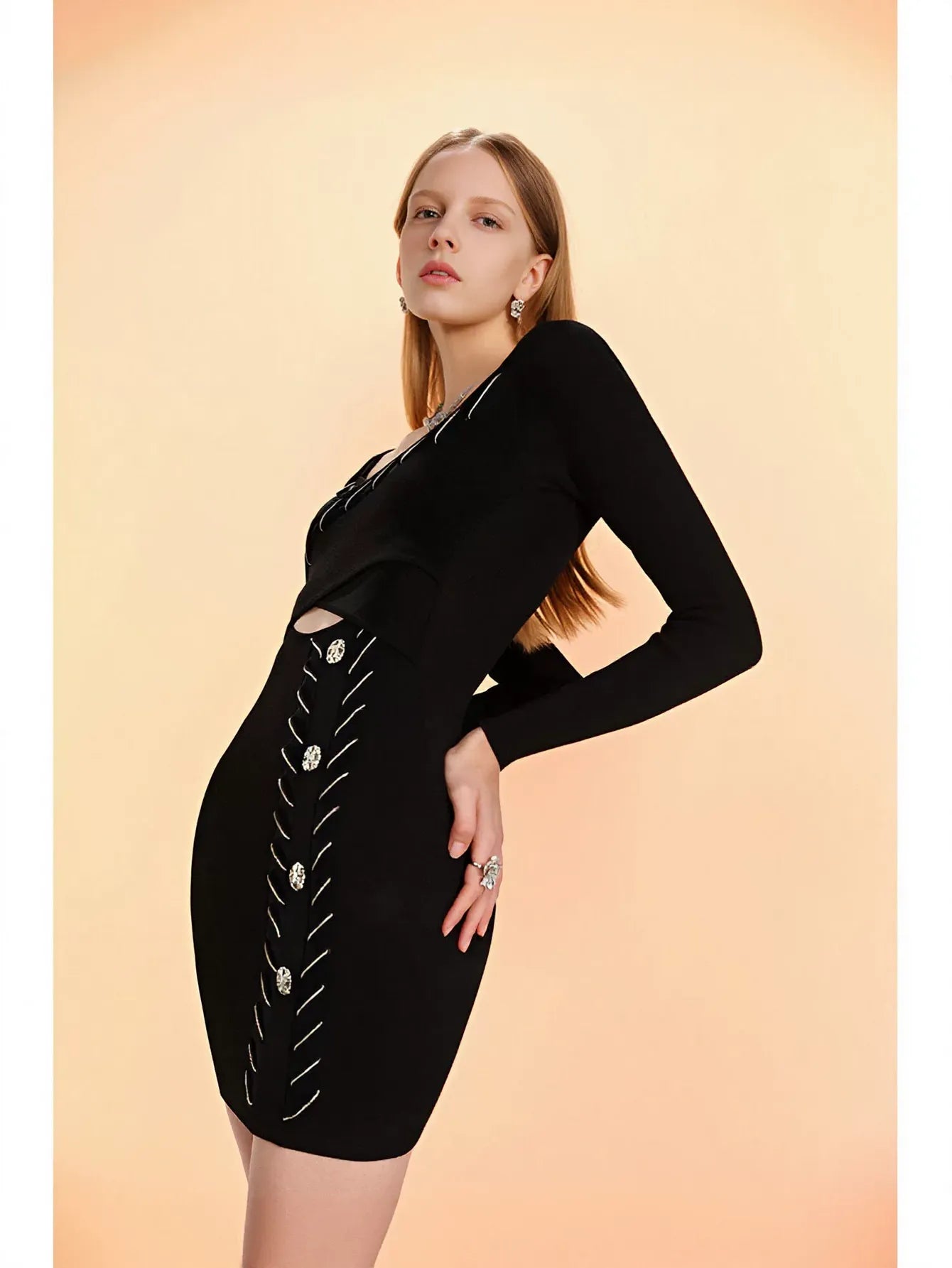 Elegant Cutout Buttoned Knit Dress