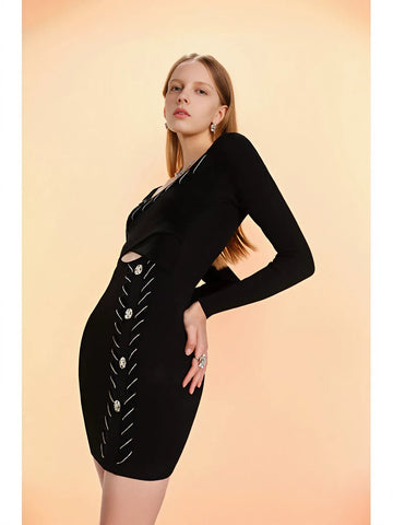 Elegant Cutout Buttoned Knit Dress