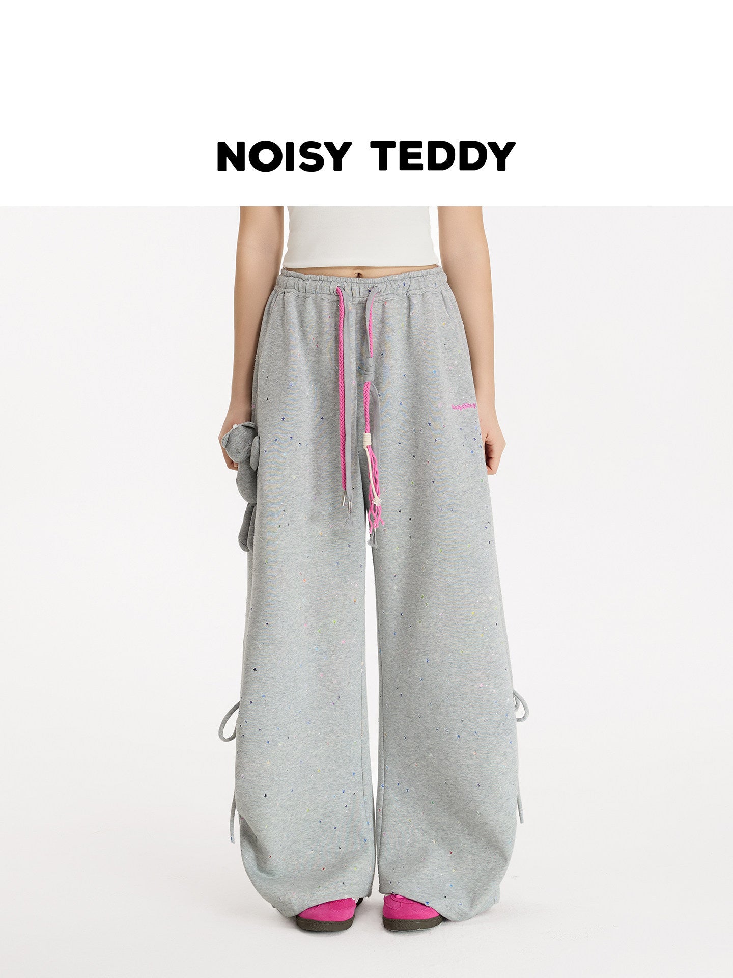 Drawstring Splatter Print Wide Leg Pants