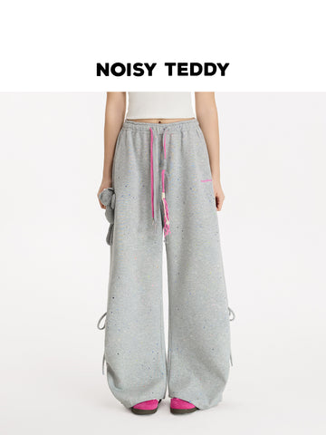 Drawstring Splatter Print Wide Leg Pants