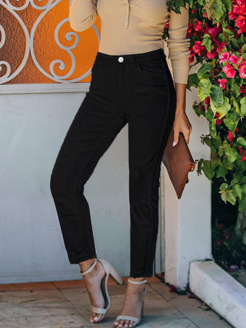 High Waisted Raw Hem Jeans