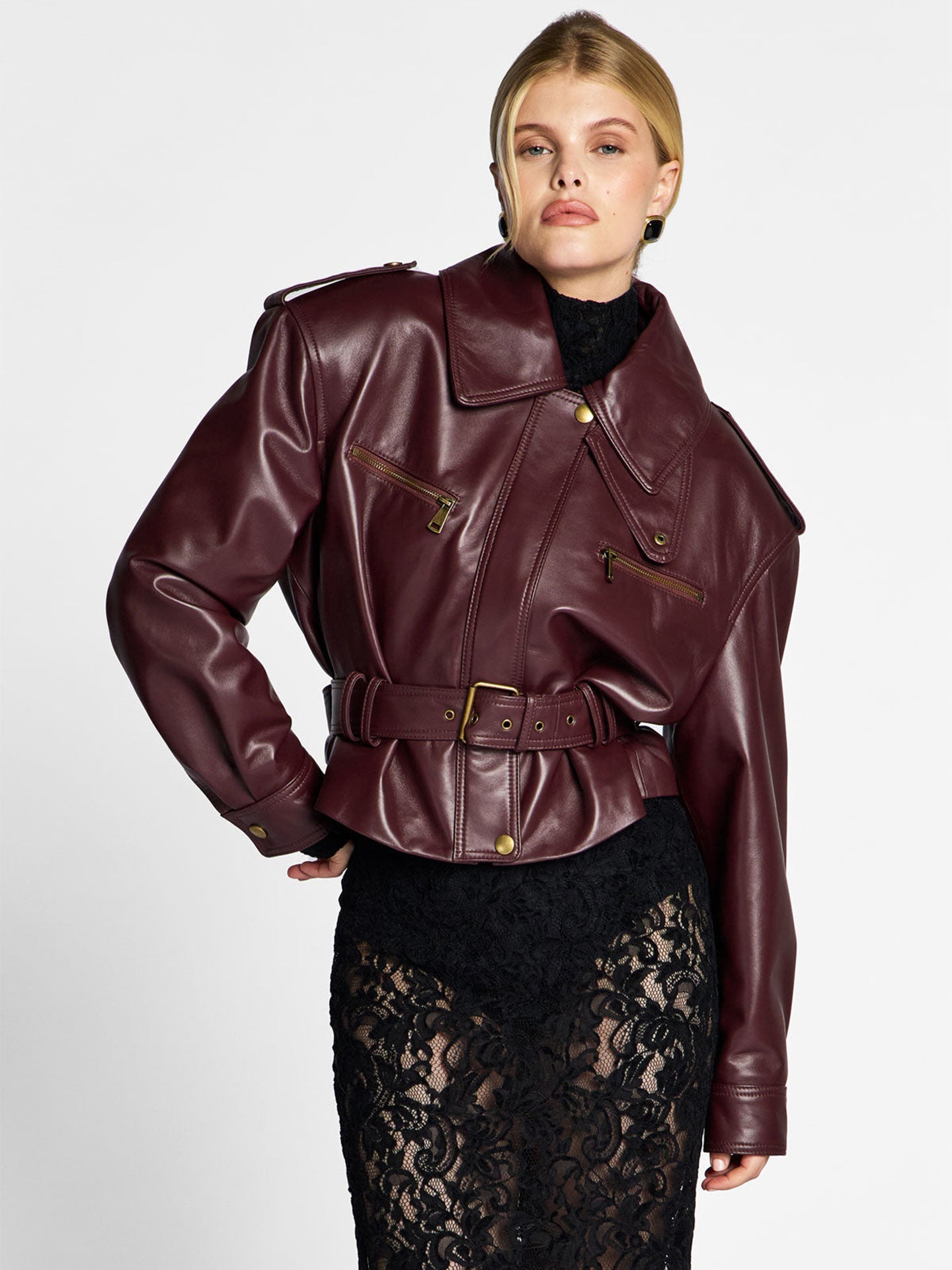Belted Cropped Faux Leather Jacket