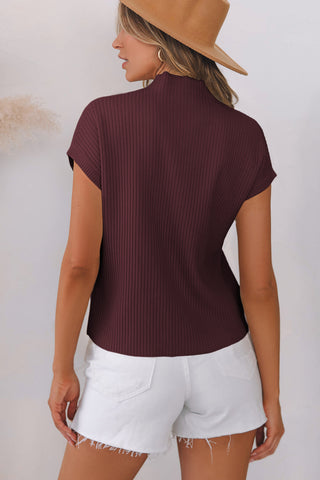 Soft Ribbed Knit Short Sleeve Sweater