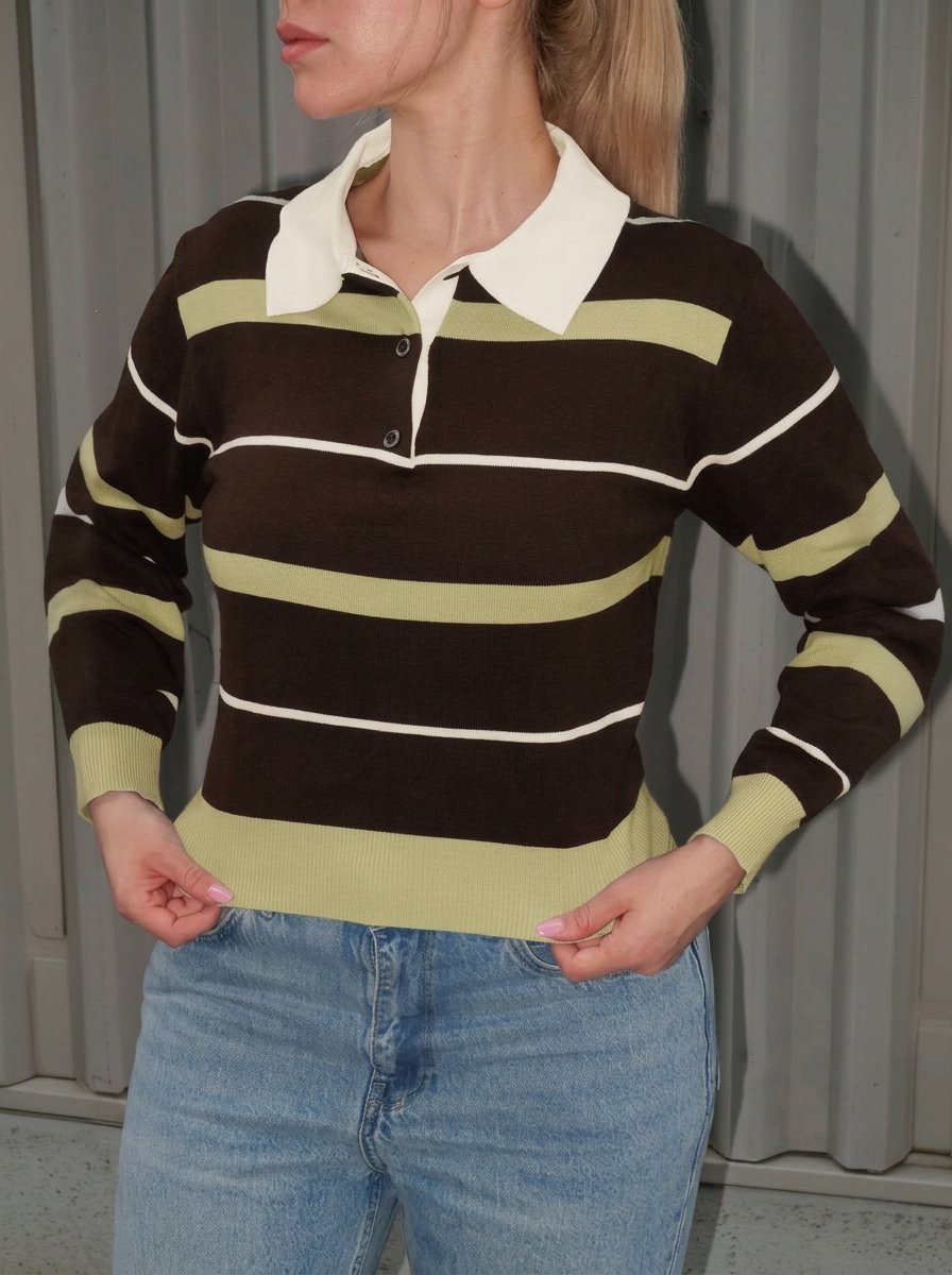 Striped Collared Button Up Sweater