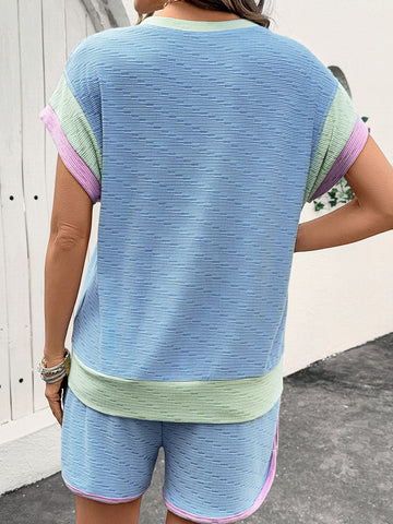 Two Tone Short Sleeve Shorts Set