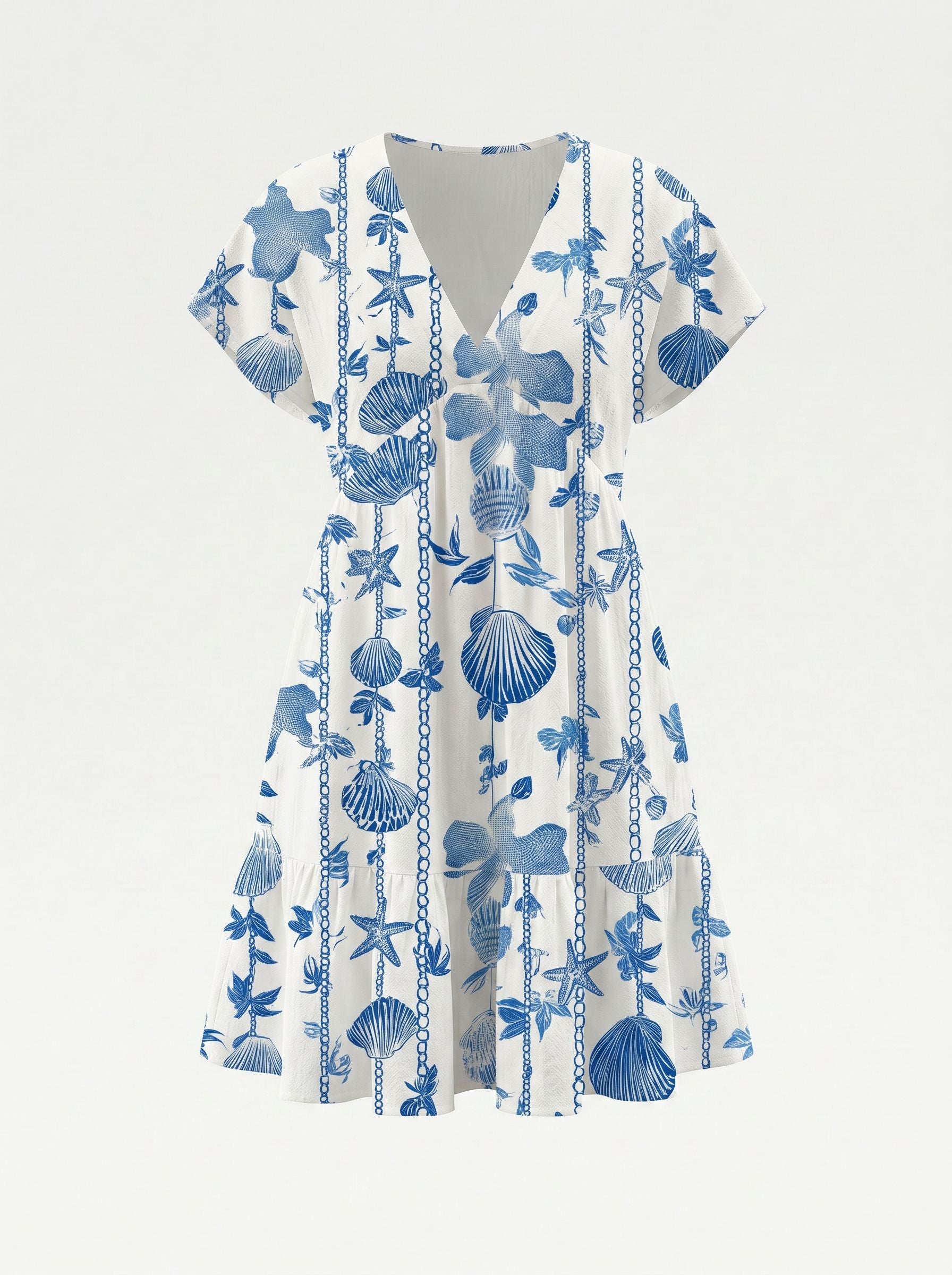 Floral Print V Neck Tiered Babydoll Mini Dress