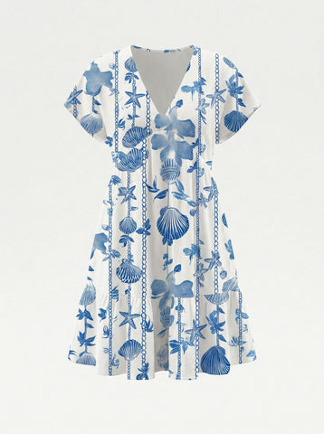 Floral Print V Neck Tiered Babydoll Mini Dress