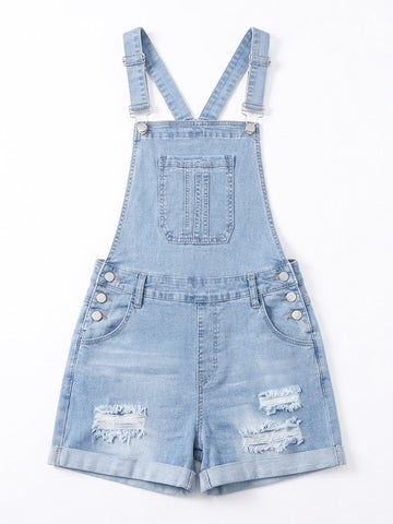 Distressed Open Side Denim Romper