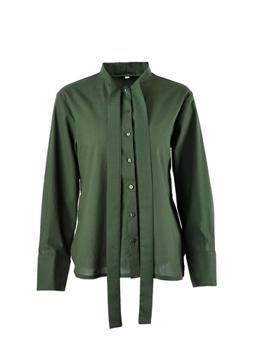 Elegant Tie Neck Button Down Shirt