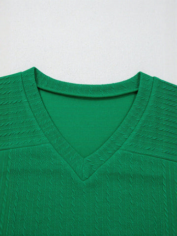 Textured V Neck Cap Sleeve T-Shirt