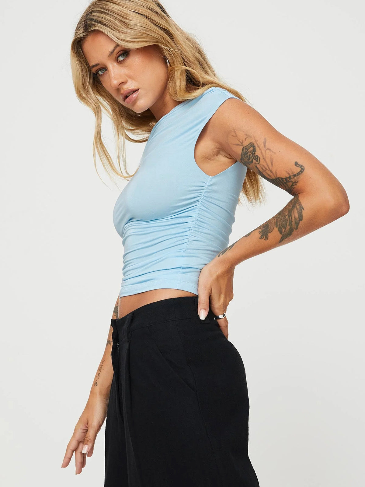 Asymmetrical Ruched Slim Fit T-Shirt