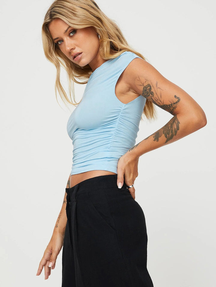 Asymmetrical Ruched Slim Fit T-Shirt