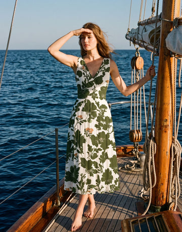 CORINNE
Floral Print V Neck A Line Midi Dress