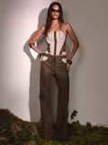 Faux Leather Drawstring Wide Leg Pants