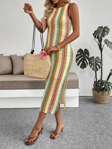 Sleeveless Striped Casual Midi Dress