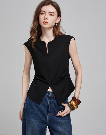 TOYOUTH Zip Front Sleeveless Minimalist Tank