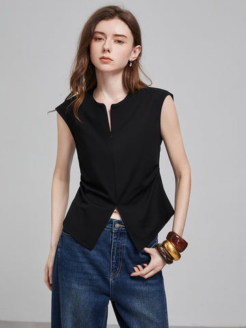 TOYOUTH Zip Front Sleeveless Minimalist Tank