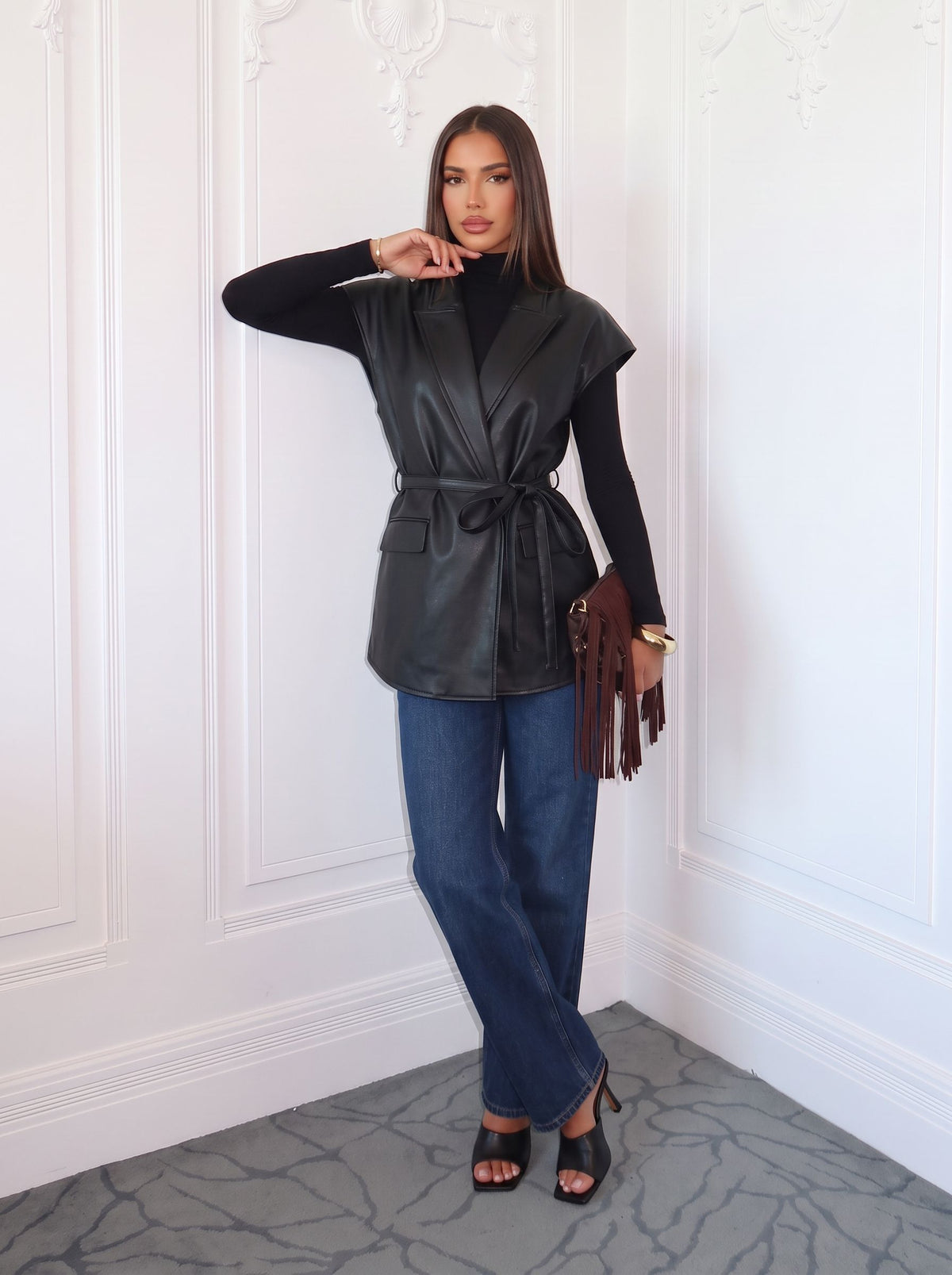 Belted Faux Leather Blazer Vest