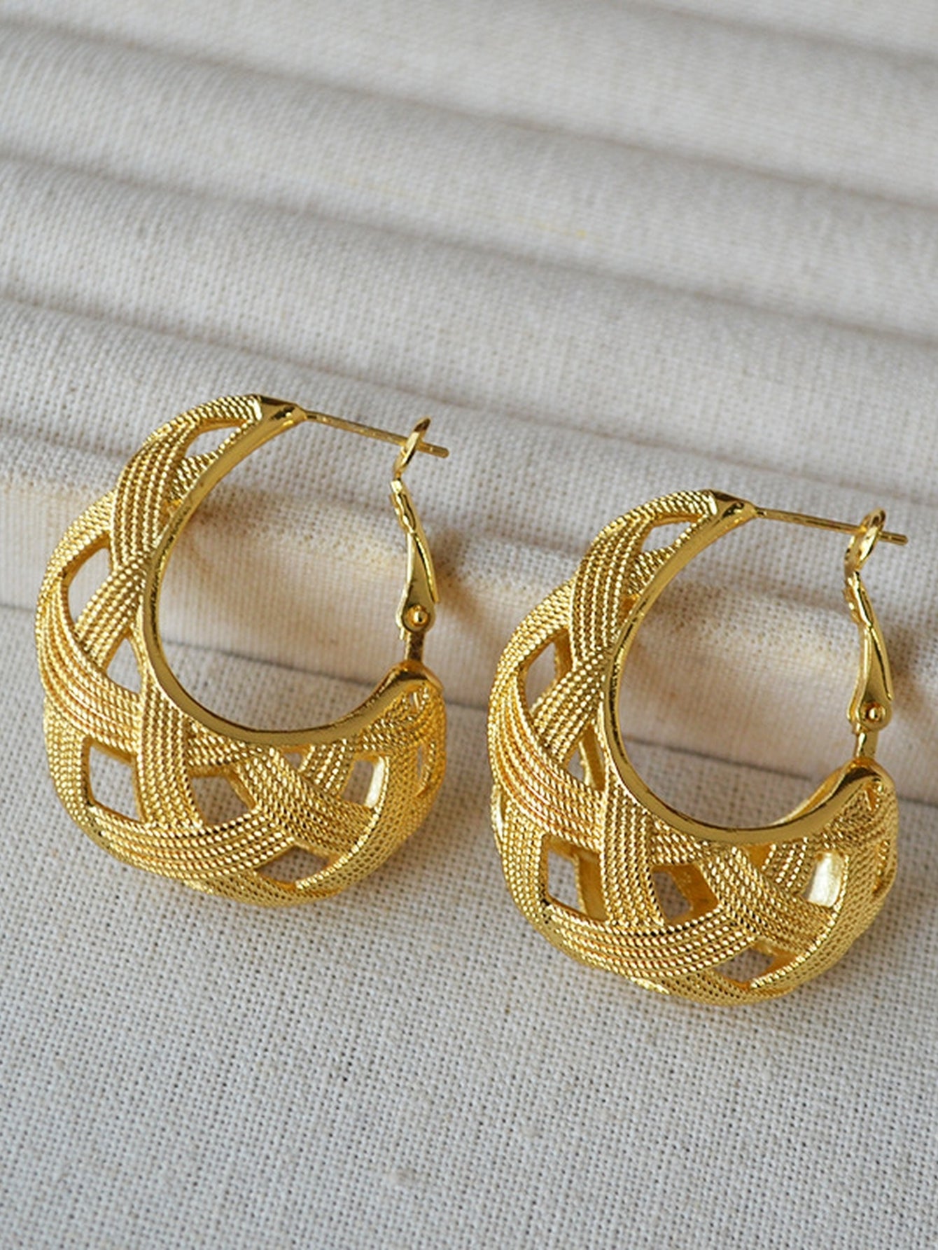 Textured Gold Woven Hoop Earrings