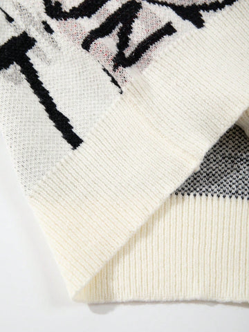 Oversized Graphic Print Knit Cardigan