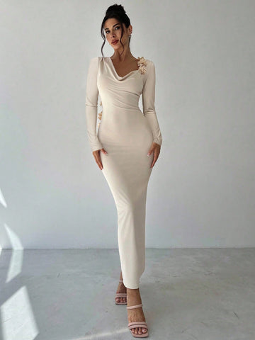 Floral Accent Cowl Neck Dress