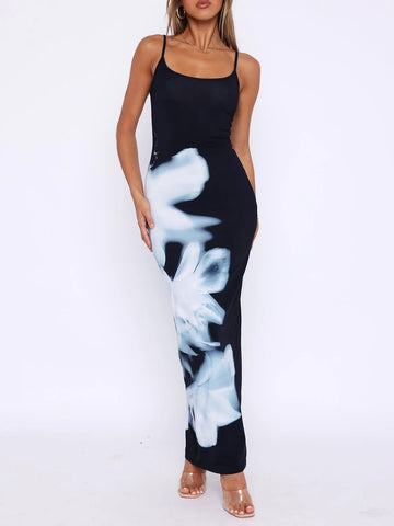 Slip Sleeveless Abstract-Print Elegant Maxi Dress-Multicolor