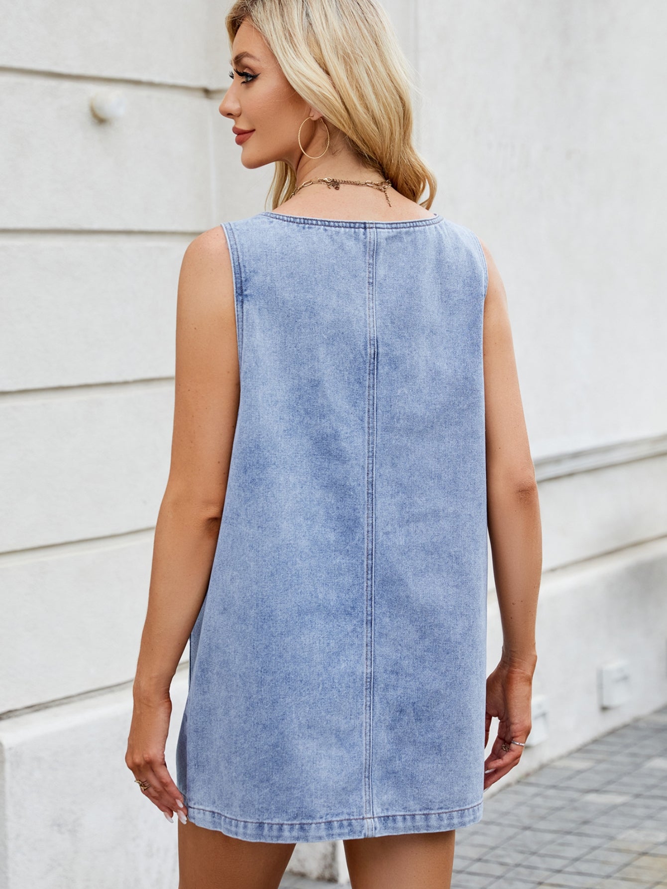 Casual Pocket Detail Denim Mini Dress