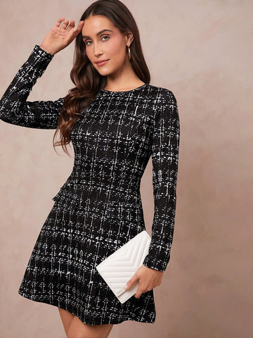 Elegant Plaid Long Sleeve Dress