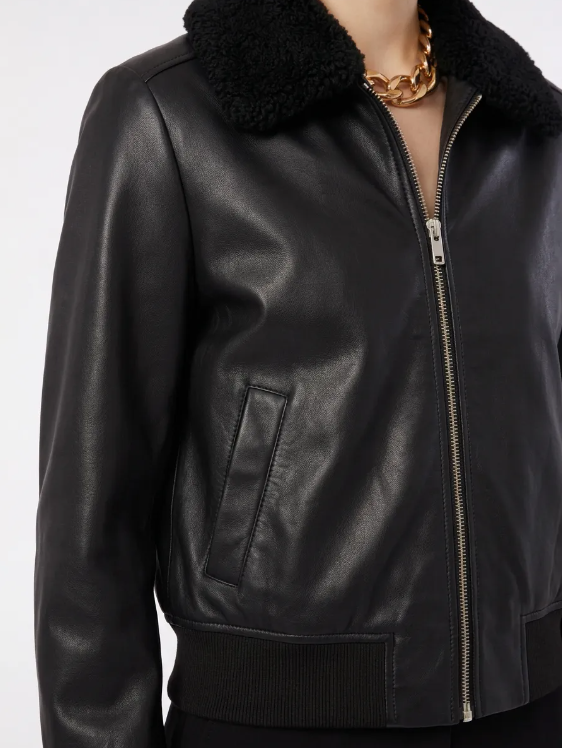 Faux Fur Collar Faux Leather Jacket