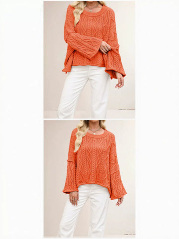 Oversized Cable Knit Bell Sleeve Sweater