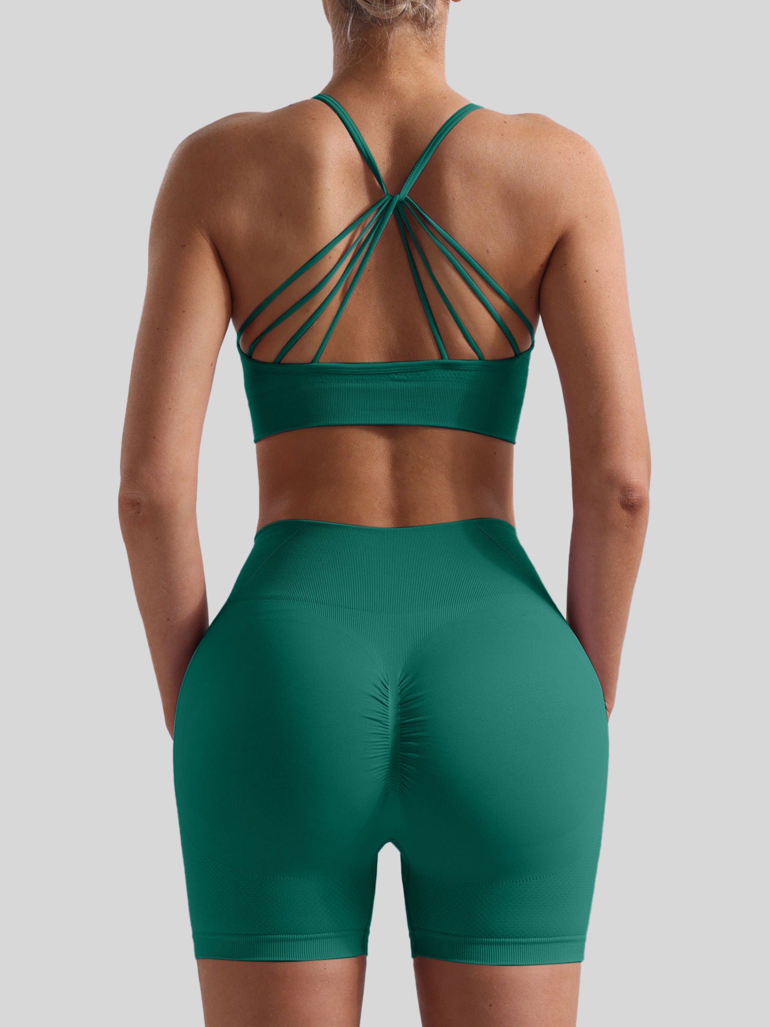 Solid Shoulder Strap Sports Bra High-Waisted Shorts Set