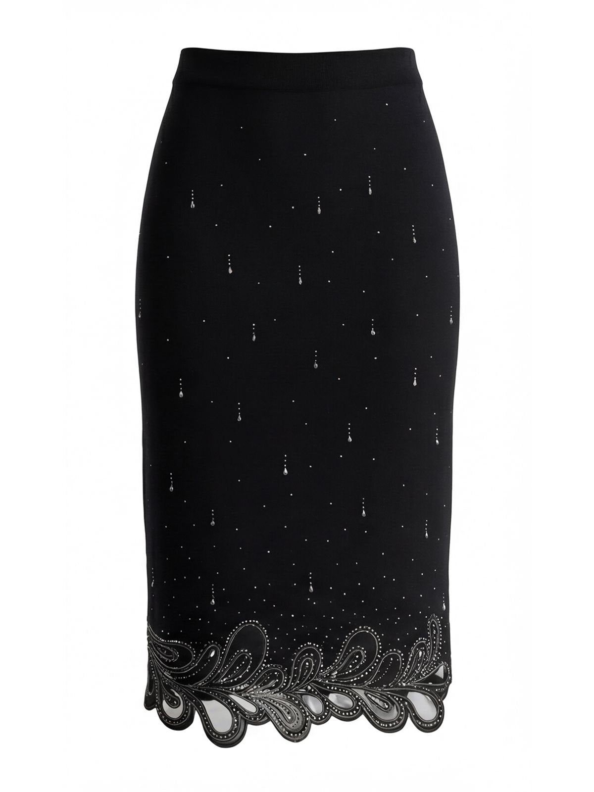 Embellished Scalloped Hem Midi Skirt