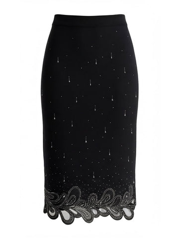 Embellished Scalloped Hem Midi Skirt
