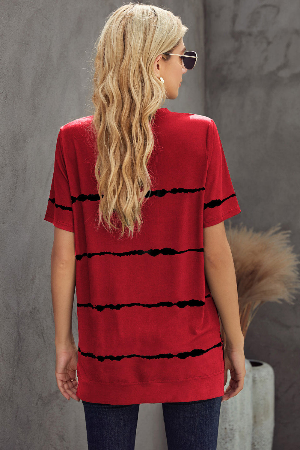 Casual Striped Crewneck Pink T-Shirt