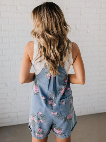 Floral Print Denim Overall Romper