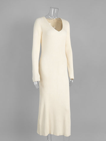Slim Fit Ribbed Knit Maxi Dress