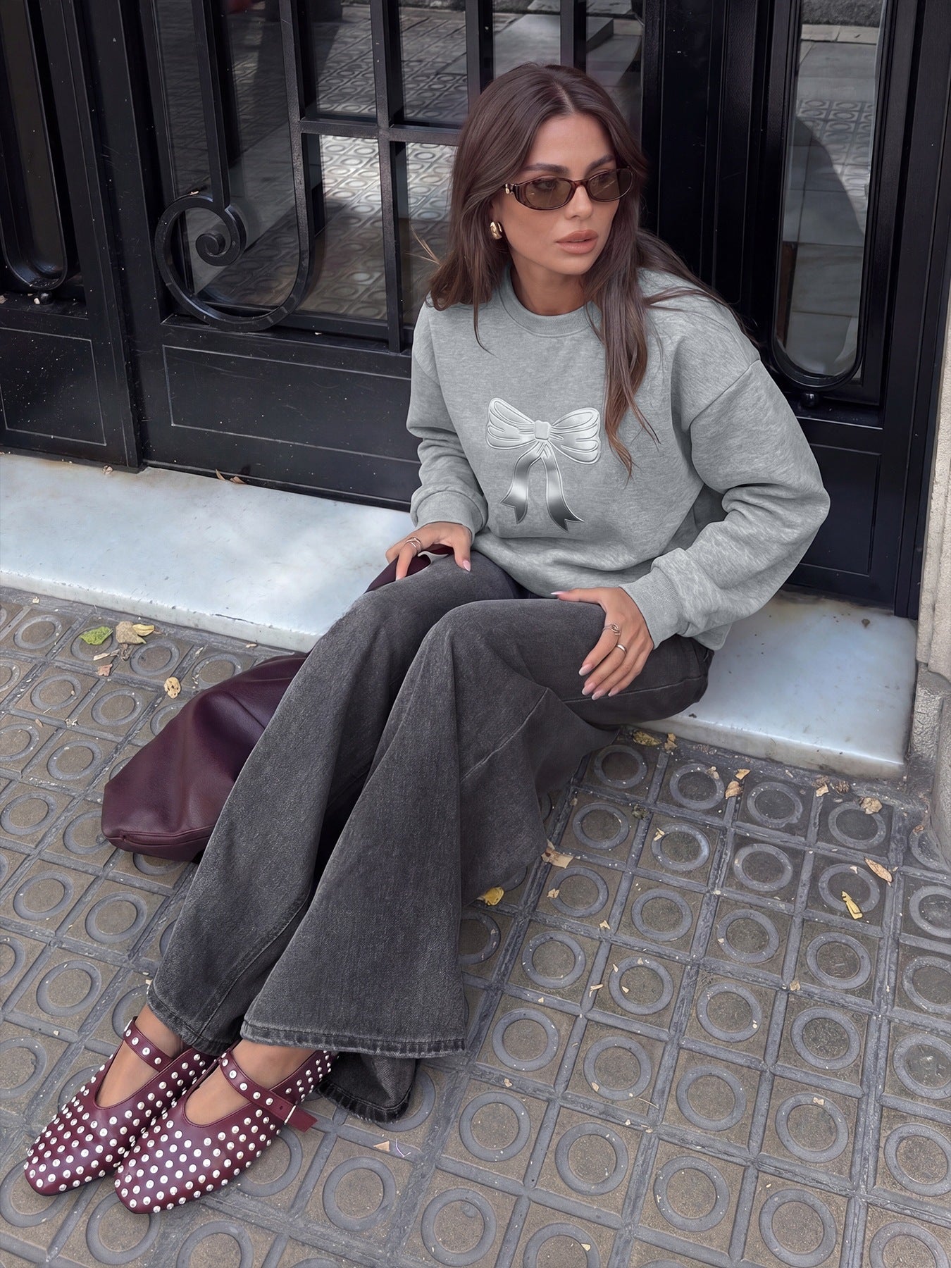 Cozy Bow Graphic Crewneck Sweatshirt