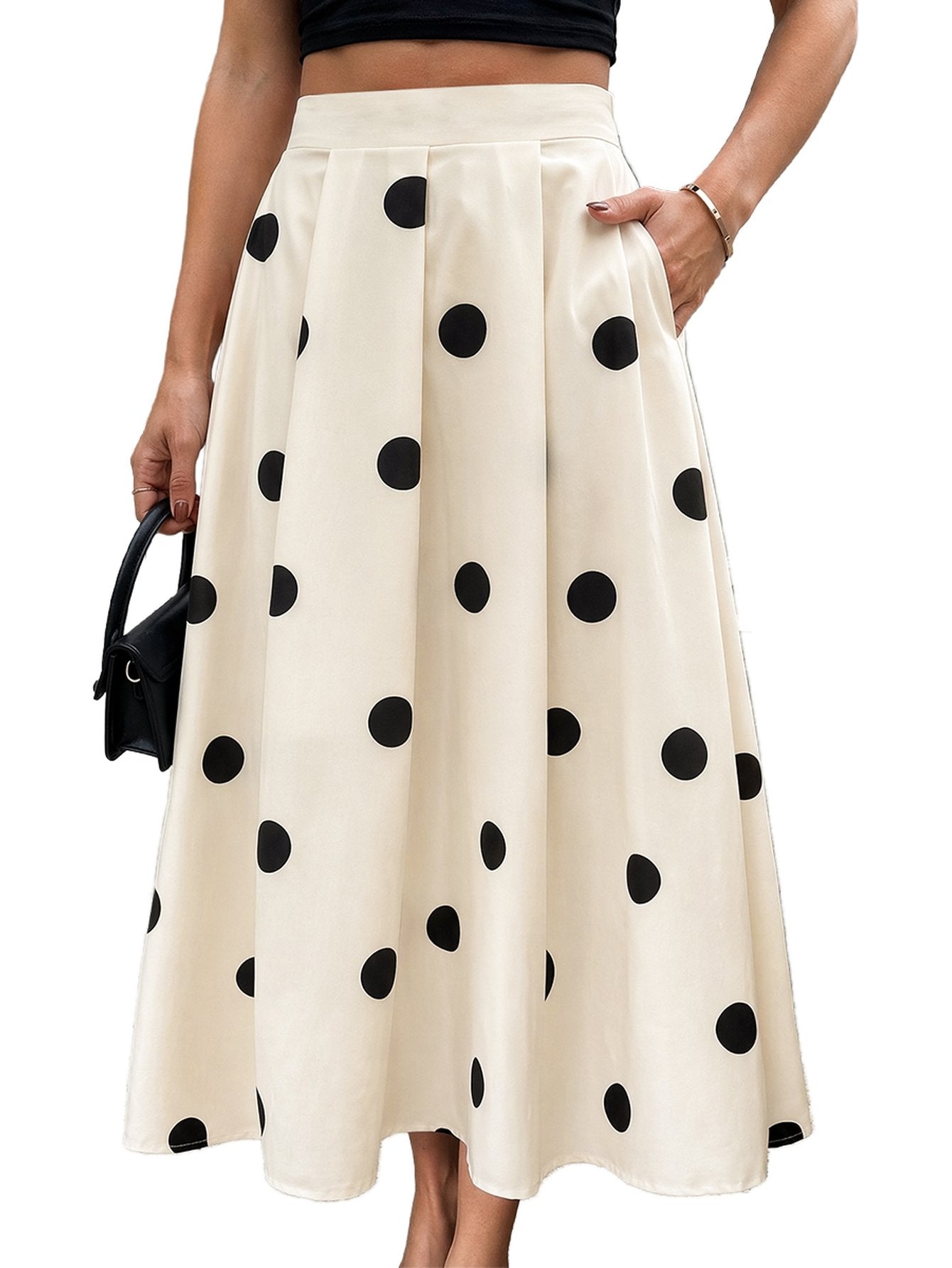 Pleated Polka Dot Midi Skirt